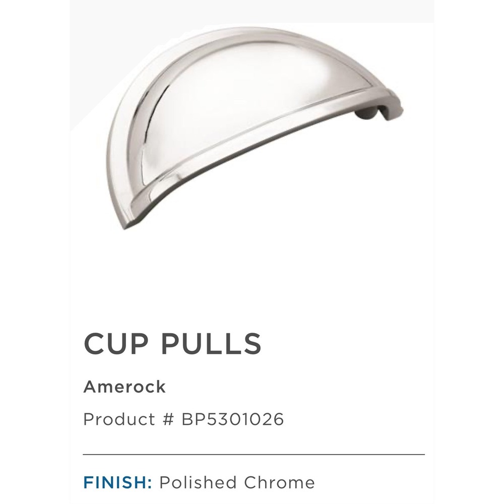 New Amerock Polished Chrome Cup Pull Drawer or Door Handle Hardware 5 Pack